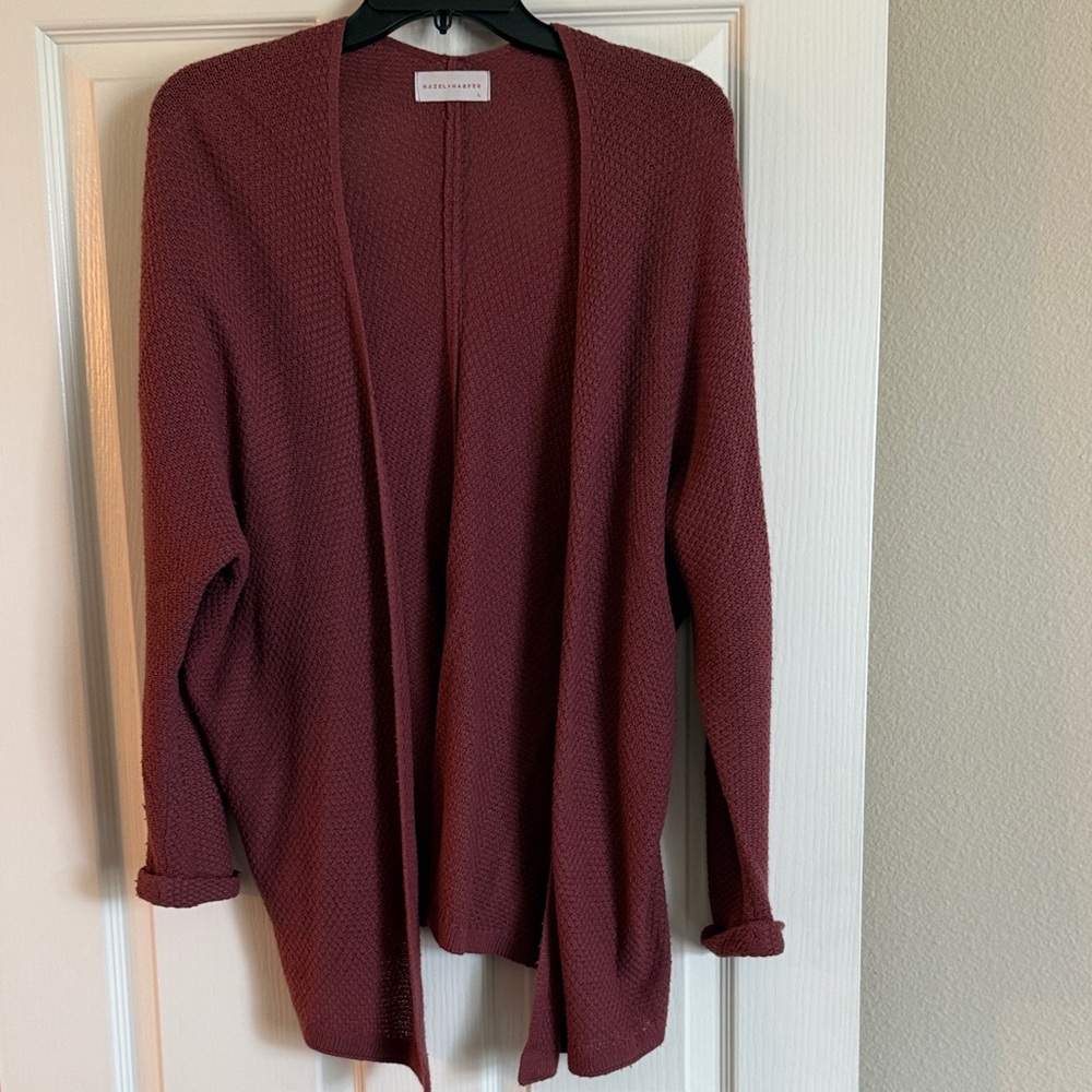 Open-Front mauve Knit Cardigan